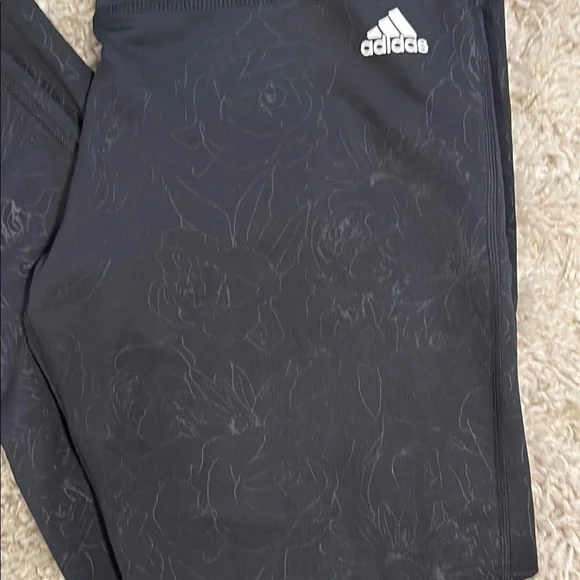 Adidas Black Climawarm Performance Leggings / Tights with rose / floral pattern - Picture 3 of 8